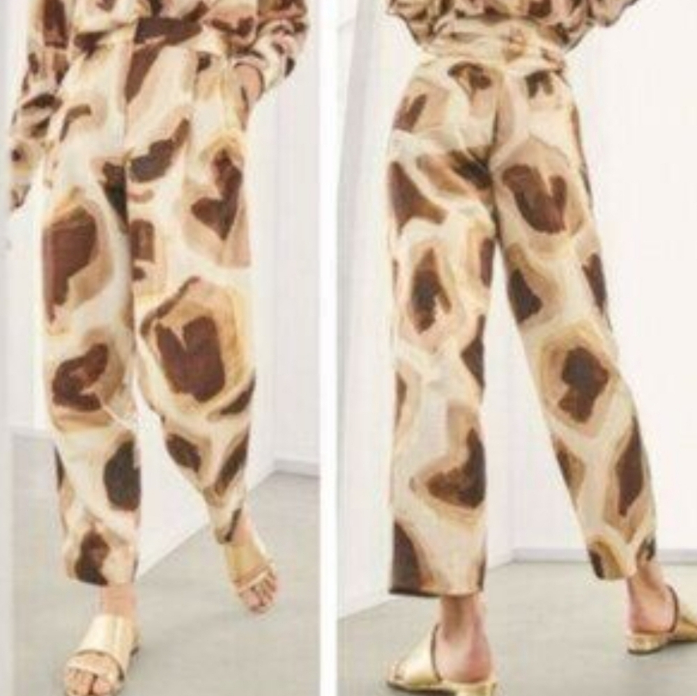 Massimo Dutti Brown and Cream Patterned Pants